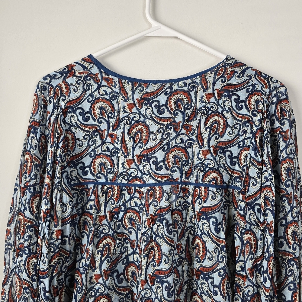 NWT Karina Grimaldi Eliza Long Sleeve Semi Sheer Blouse XS Blue Paisley Print - Picture 8 of 11